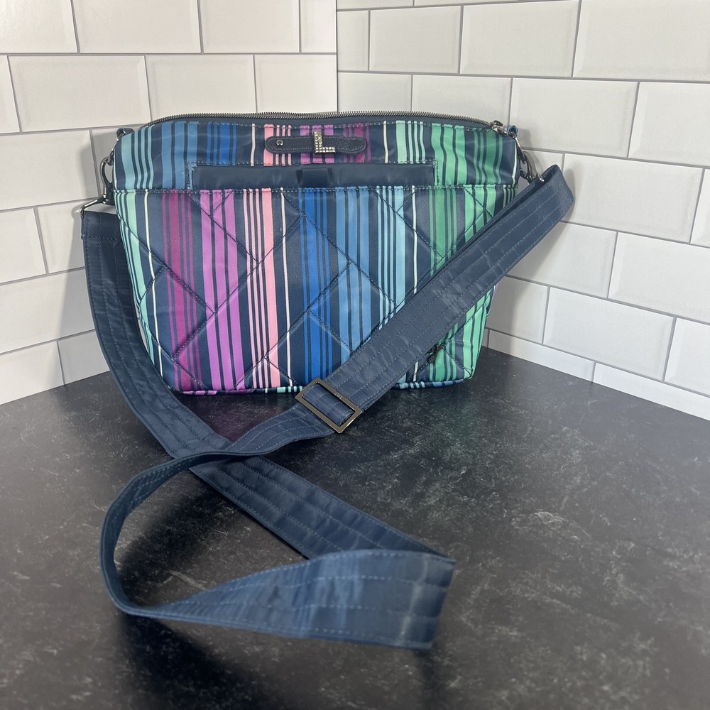 Lug Flare 2 Crossbody Bag Quilted Love Stripe Multi Charm Bar Rhinestone Initial